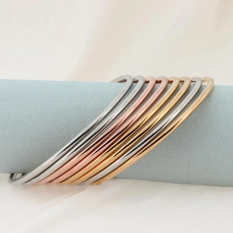 Bracelet Simple en acier inoxydable pour femmes et hommes, couleur or argent, fil géométrique rond, 