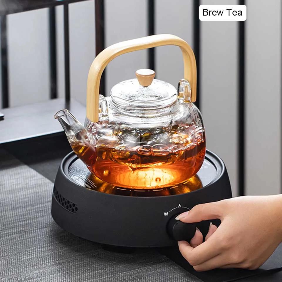 Théière en verre avec poignée, bouilloire à thé à fleurs, grand récipient transparent pour jus de fr