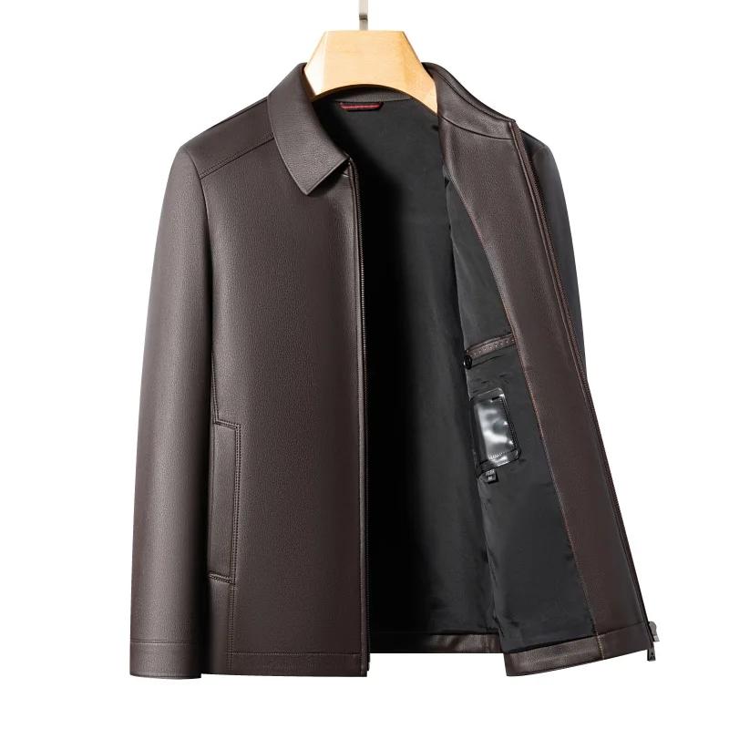 Veste en cuir de chèvre pour hommes, manteau à revers, haut de gamme, décontracté, grande taille, mo