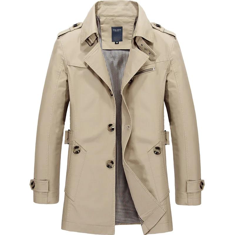 Veste coupe-vent mi-longue pour homme, col rabattu, simple, à simple boutonnage, manches longues, av