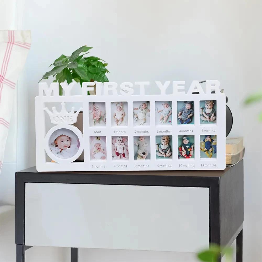 Cadre souvenir bébé 0 à 12 mois - Cadeau mémoire première année avec photos