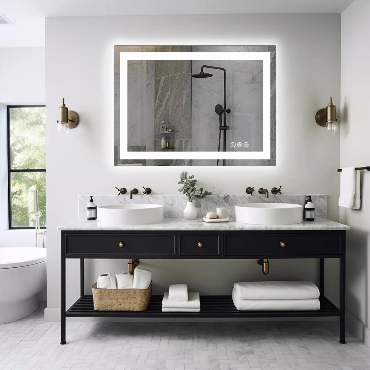 JHK 36 "x 24" miroir de vanité de salle de bain LED pour fonction de mémoire murale verre trempé ave