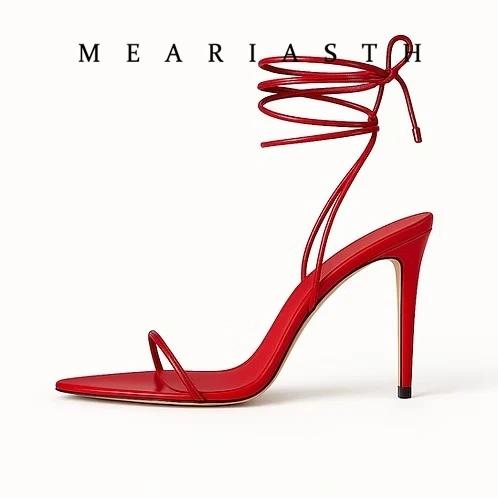 Sandales d'été blanches et noires à lacets pour femmes, chaussures à talons hauts en cuir, talons ai