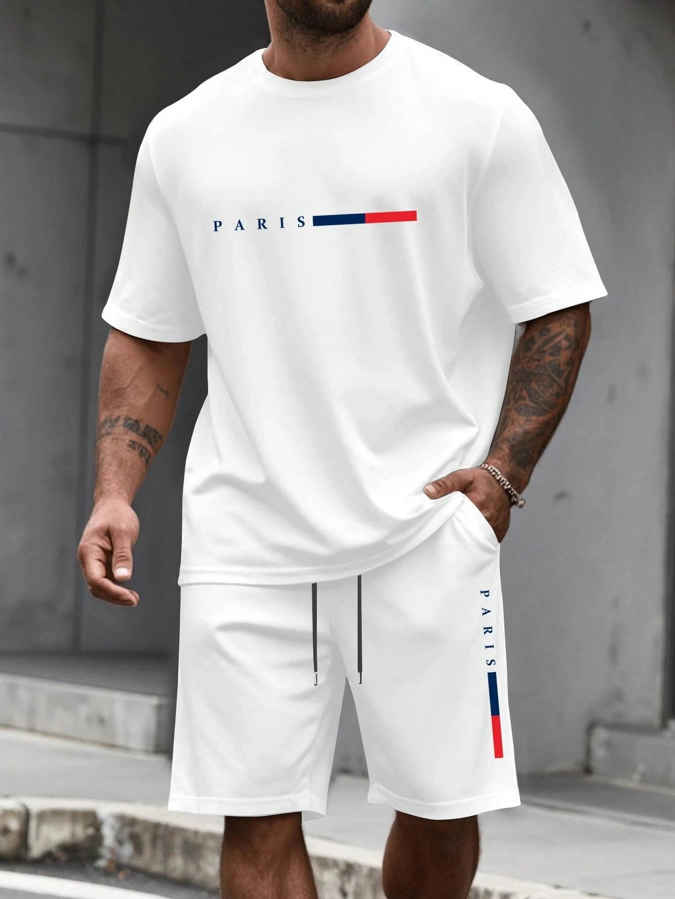 Ensemble de sport décontracté d'été pour hommes : T-shirt à col rond à manches courtes et short de s