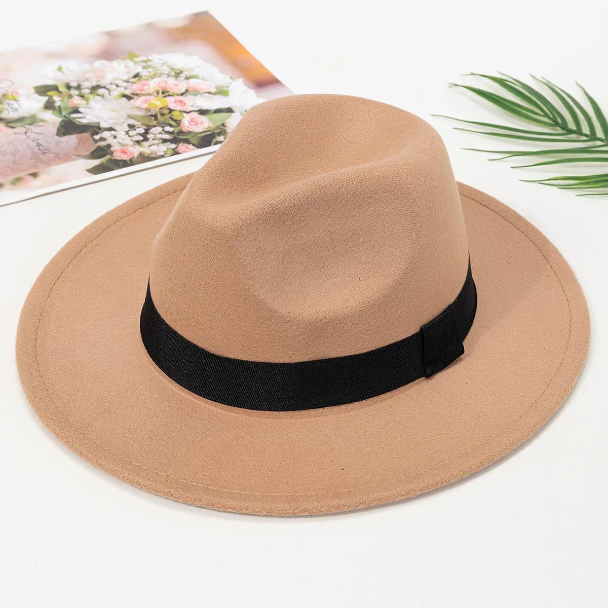 Nouveaux chapeaux à grands bords pour hommes et femmes, chapeaux de jazz en laine à la mode, chapeau