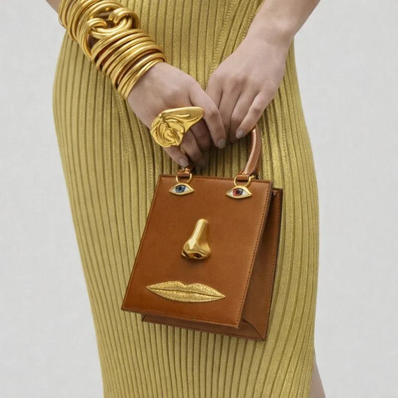 Sac à main vintage 3D pour femme en cuir PU de haute qualité, sac carré avec décoration œil de bijou