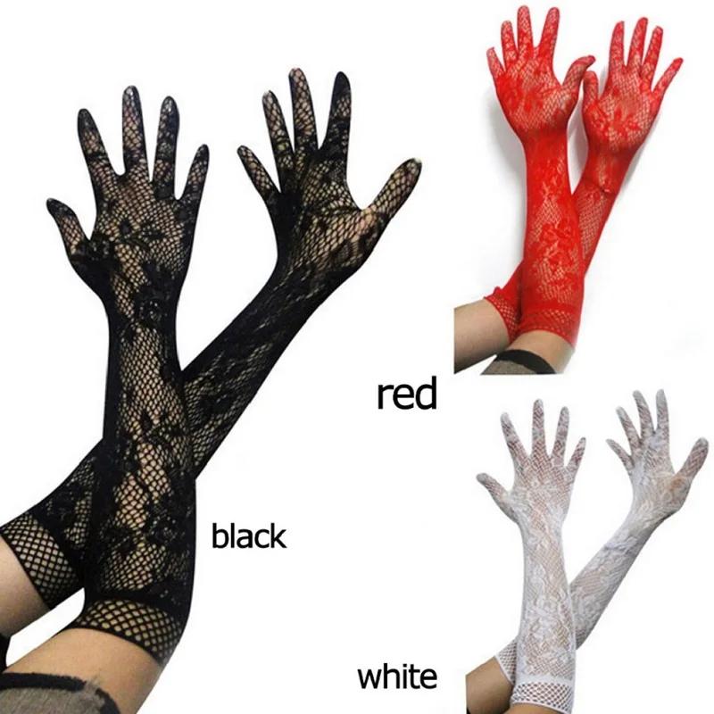 Gants en dentelle à manches longues pour femmes, maille transparente, élastique floral, gants de mar