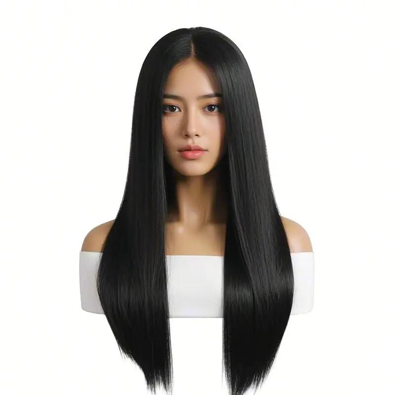 Perruque longue et droite élégante pour femme – Cheveux synthétiques résistants à la chaleur pour co