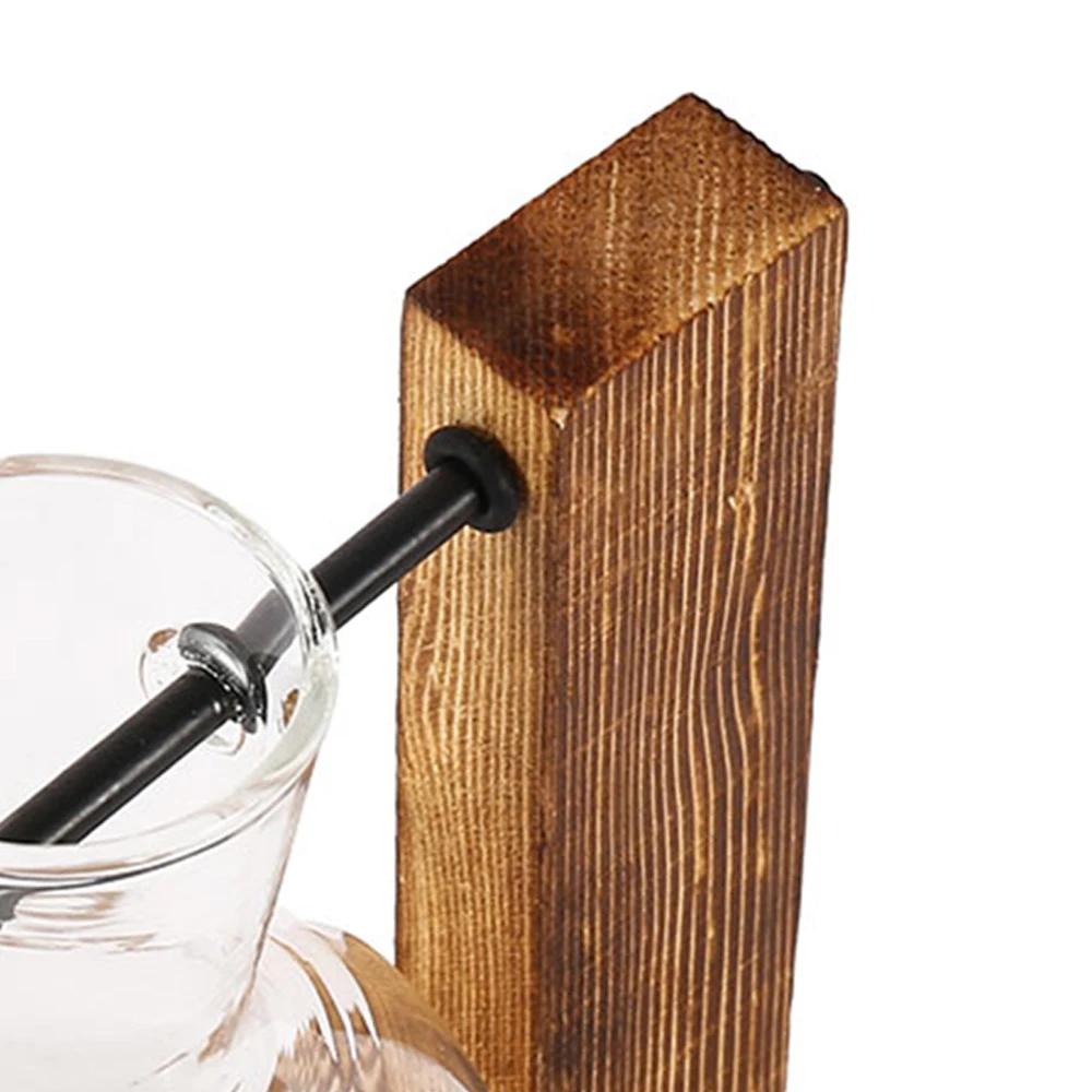 Vase à ampoules de jardinière de bureau en verre créatif, support en bois, conteneur de plantes hydr