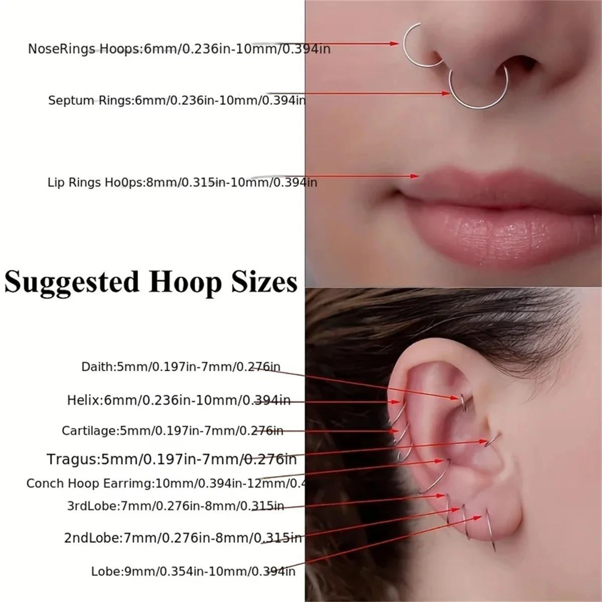 Anneaux de nez articulés en acier inoxydable, 5/10 pièces, 16G, cerceau, Septum, Clicker, Tragus, He
