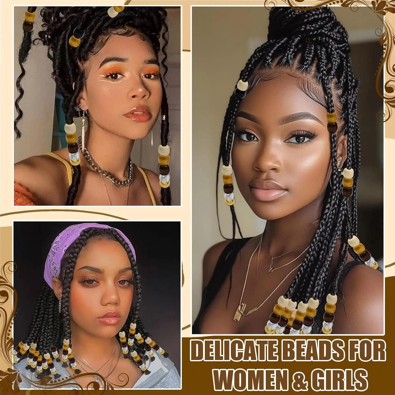 60 pièces de perles de cheveux transparentes + perles de dreadlock en bois avec ensemble d'outils de