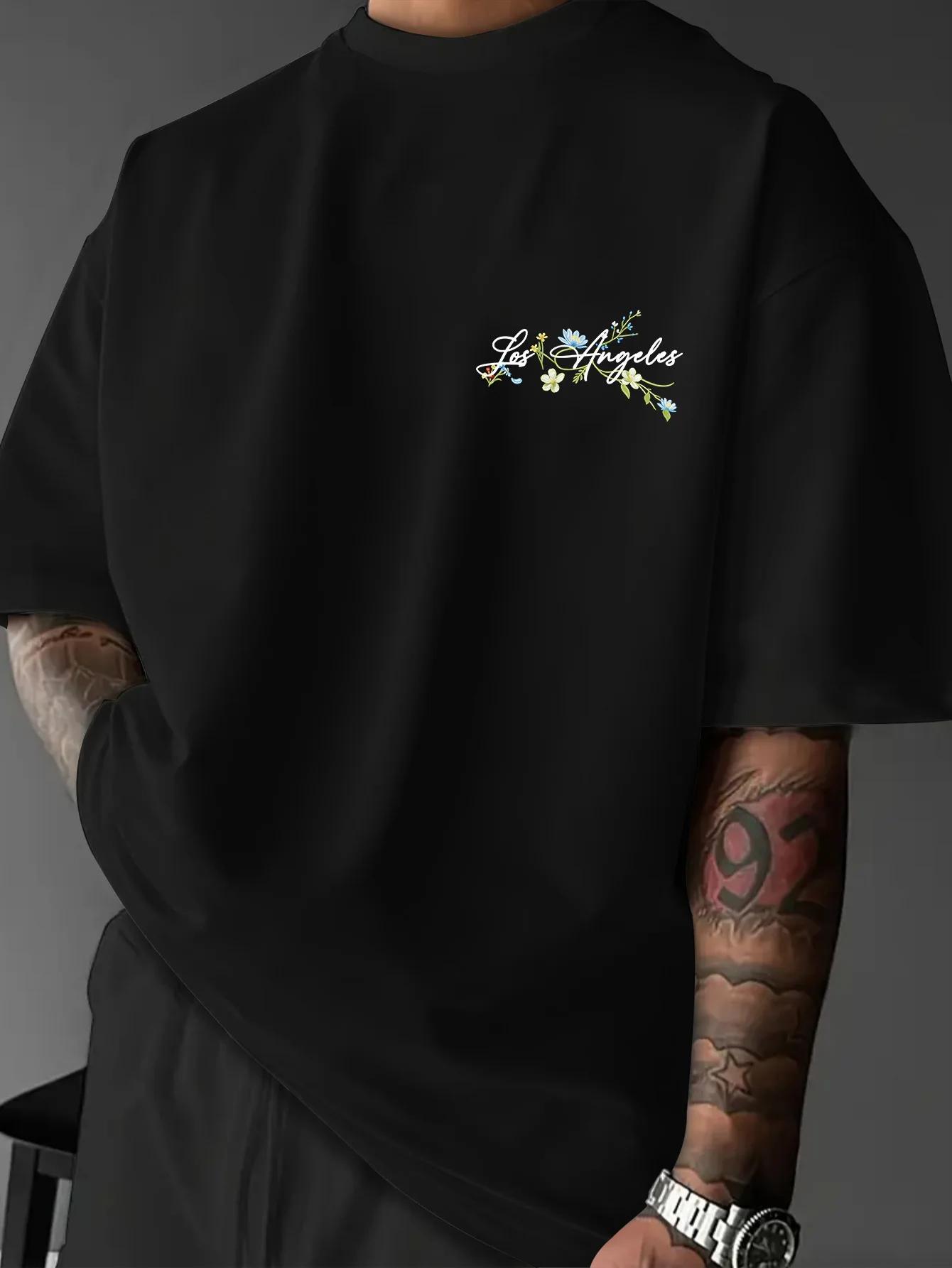 T-shirt pour homme au style rétro estival, personnalisé et tendance, avec des motifs de petites fleu