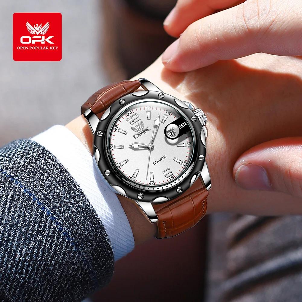 OPK 6026 Ceinture en acier, décontractée et minimaliste avec date, montre à quartz pour homme