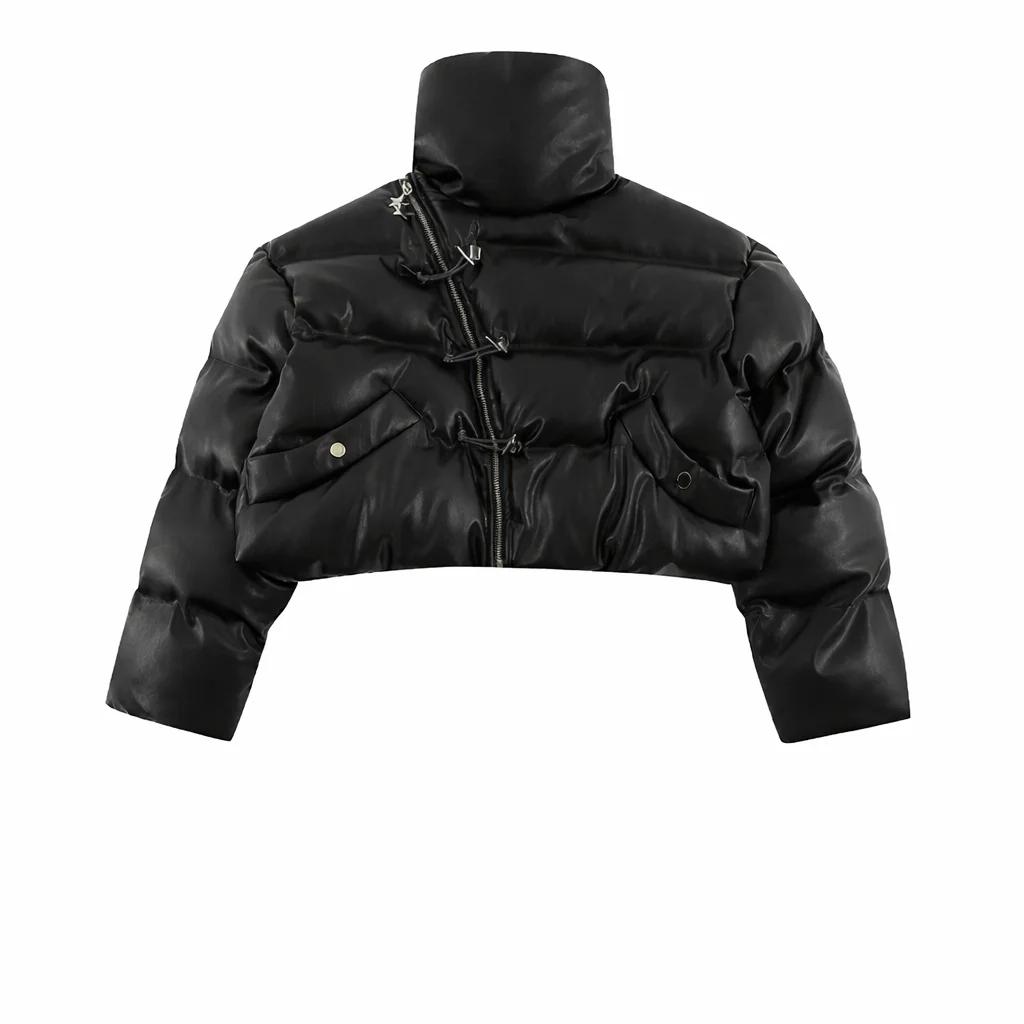 Doudoune Gothique en Faux Cuir pour Femme, Manteau à Bulles, Fermeture Éclair, Col Montant, Chaud, P