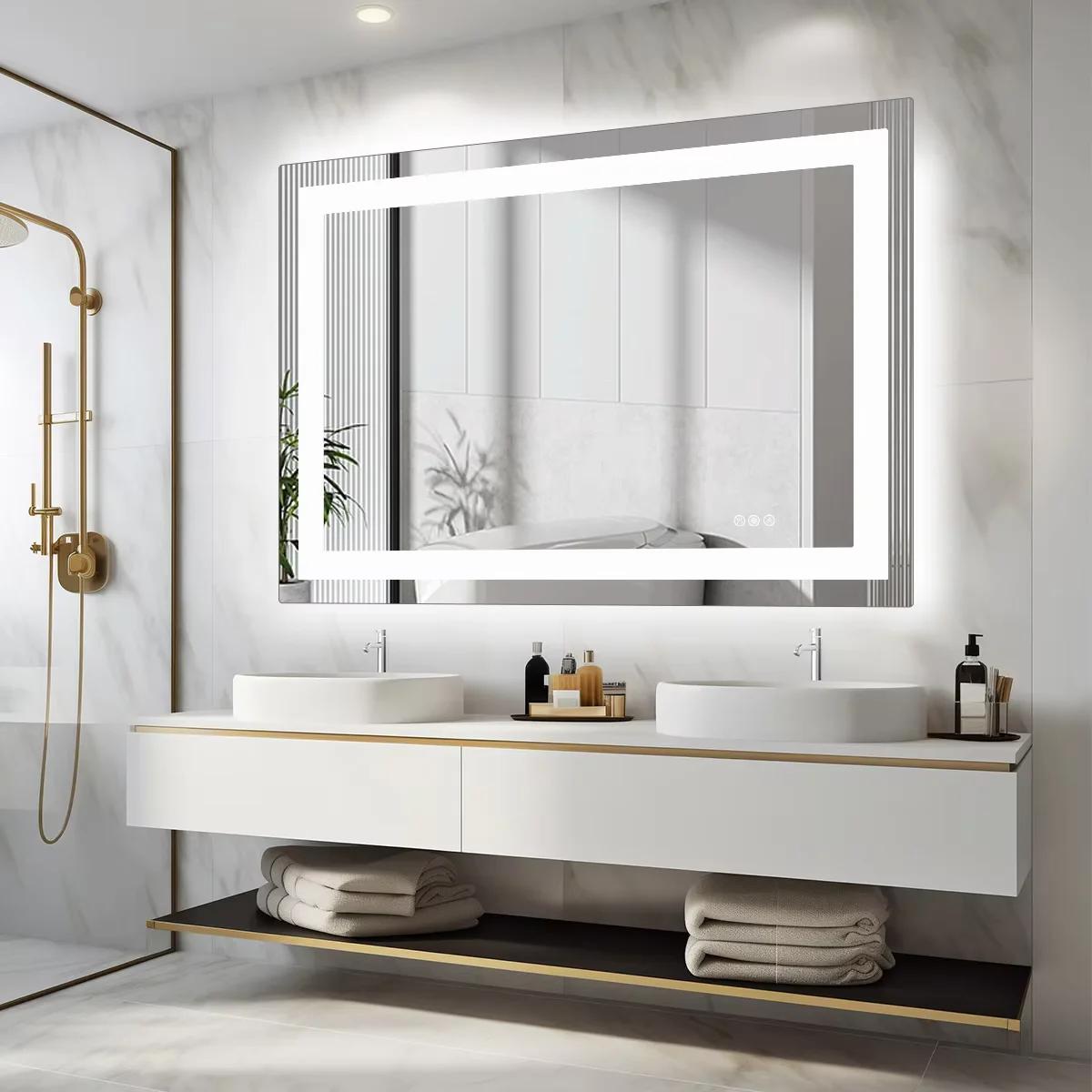 JHK 36 "x 24" miroir de vanité de salle de bain LED pour fonction de mémoire murale verre trempé ave