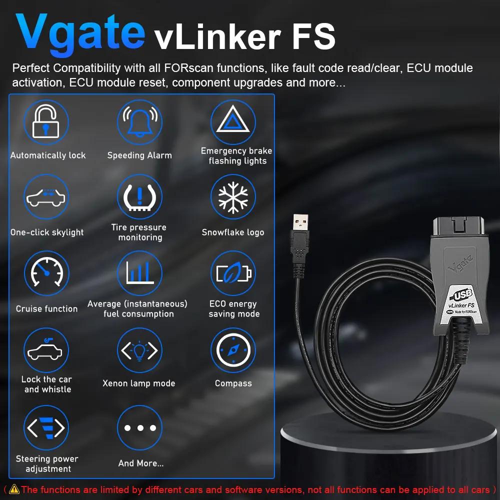 Vgate vLinker elasticity ELM327 pour Ford FORScan HS MS LilELM 327 OBD 2 OBD2, outils petde EAU de d