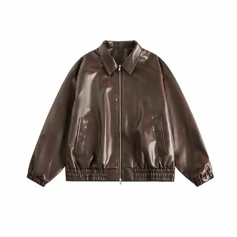 Veste rétro en Faux cuir pour femmes, mode printemps-automne, fermeture éclair, manteau en cuir à ma
