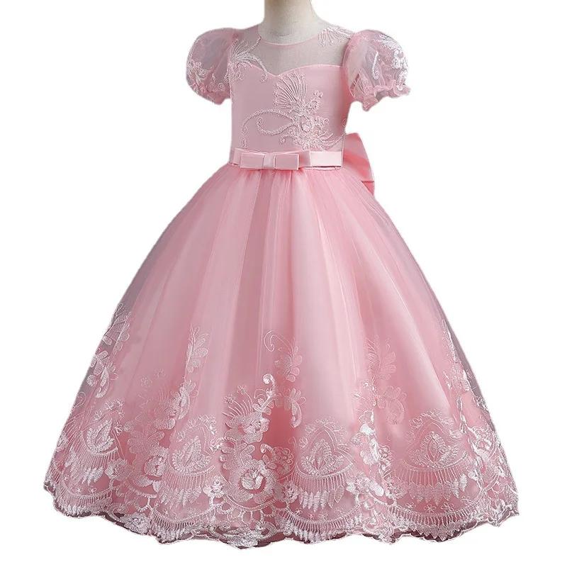 Robe de princesse en dentelle brodée pour filles, robe d'anniversaire pour enfants, haute qualité, t