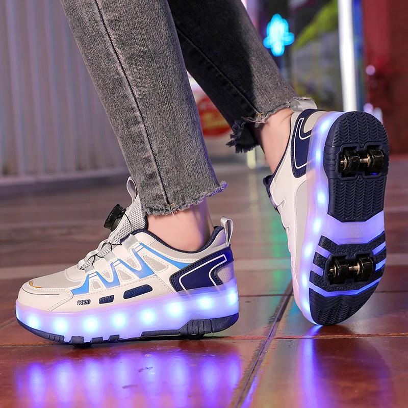 Chaussures de patin à roulettes pour enfants, baskets avec 4 roues, lumière LED lumineuse, chaussure