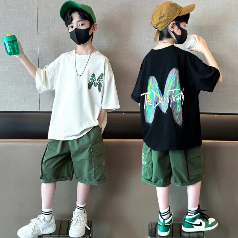 Ensemble de vêtements d'été pour adolescents garçons, T-shirt à manches courtes et pantalon, costume