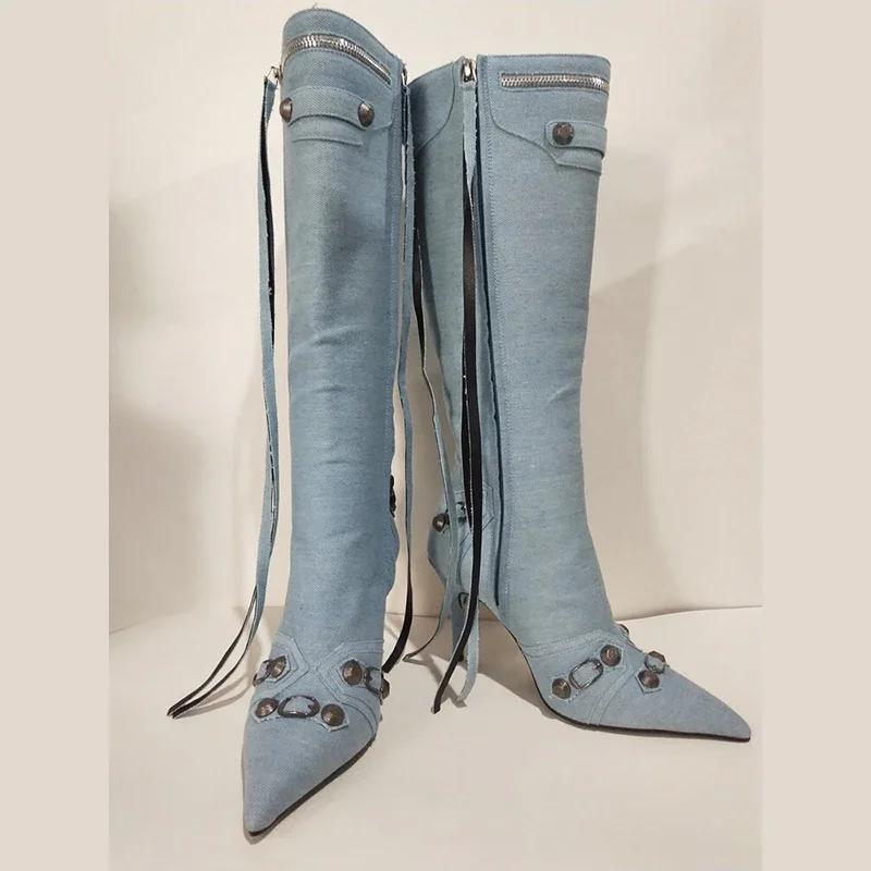 Nouvelles Bottes Hautes à Talon Fin et Rivets, Modèle 2026, pour Femmes, Pointues, Tailles 34-43, Bo