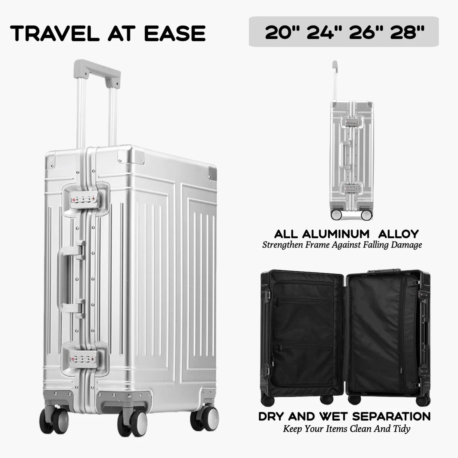 2024 capacité ensembles de bagages durables 100% valise en aluminium roues femmes fille hommes cabin
