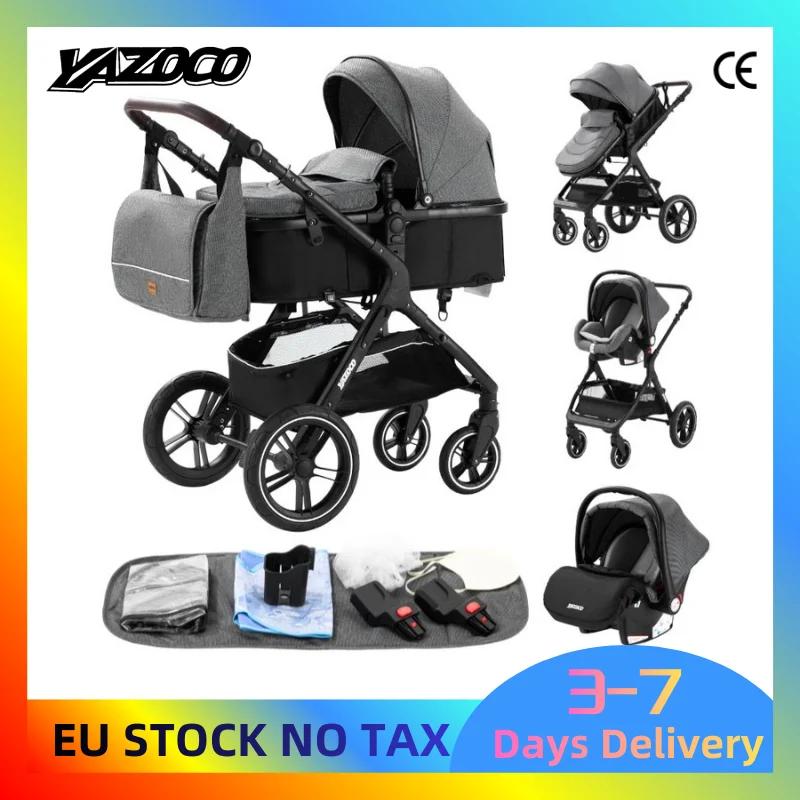 Poussette multifonction 3 en 1 pour bébé avec landau pliable compact, poussette légère, siège auto e