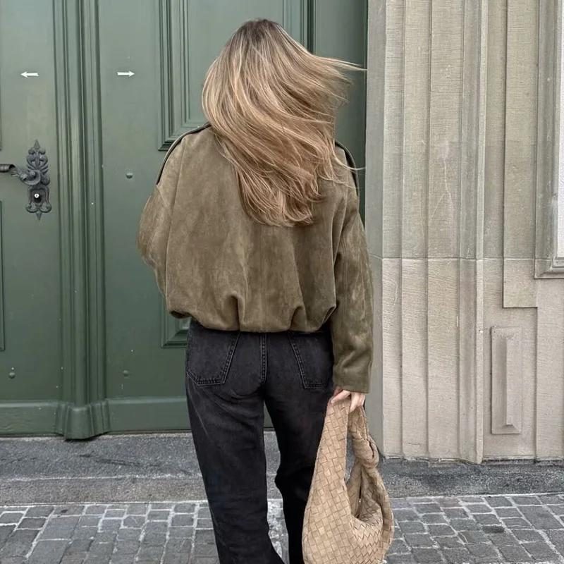 Vestes bombardier pour femmes, manteaux à la mode, col rabattu, manches longues, manteaux amples, Vi