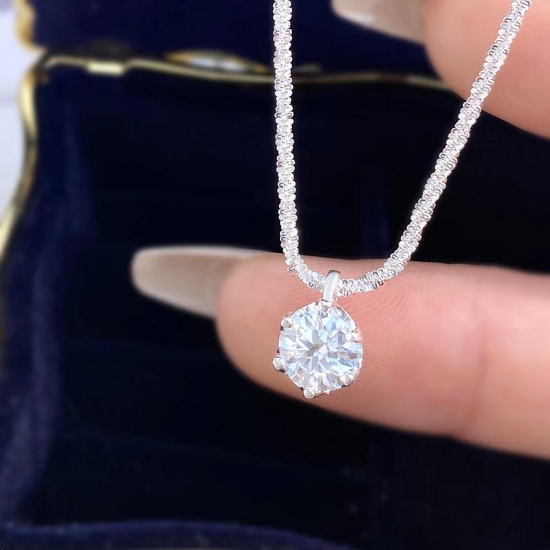 LOUTF 1CT Collier pendentif blanc en diamant Moissanite étincelant de luxe pour femmes, en argent st