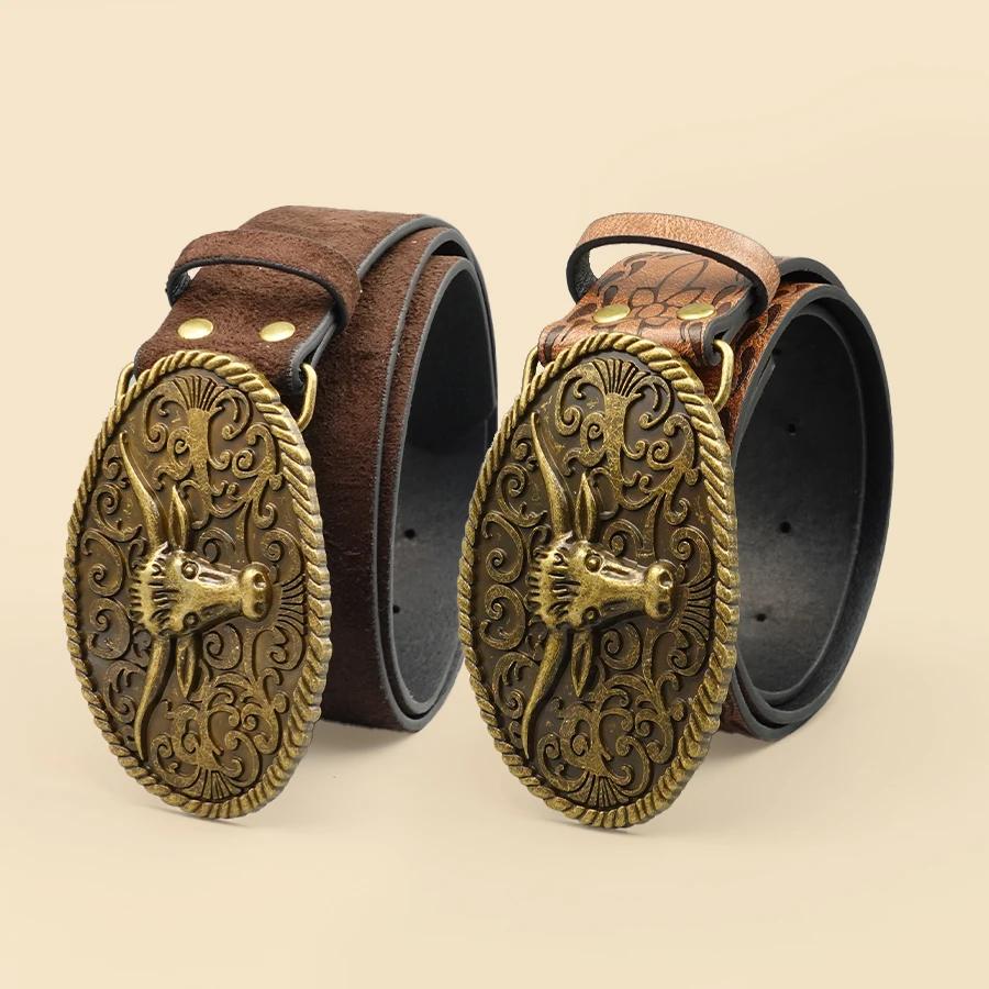 Ceinture décontractée de style occidental rétro avec boucle en alliage antique, un accessoire polyva
