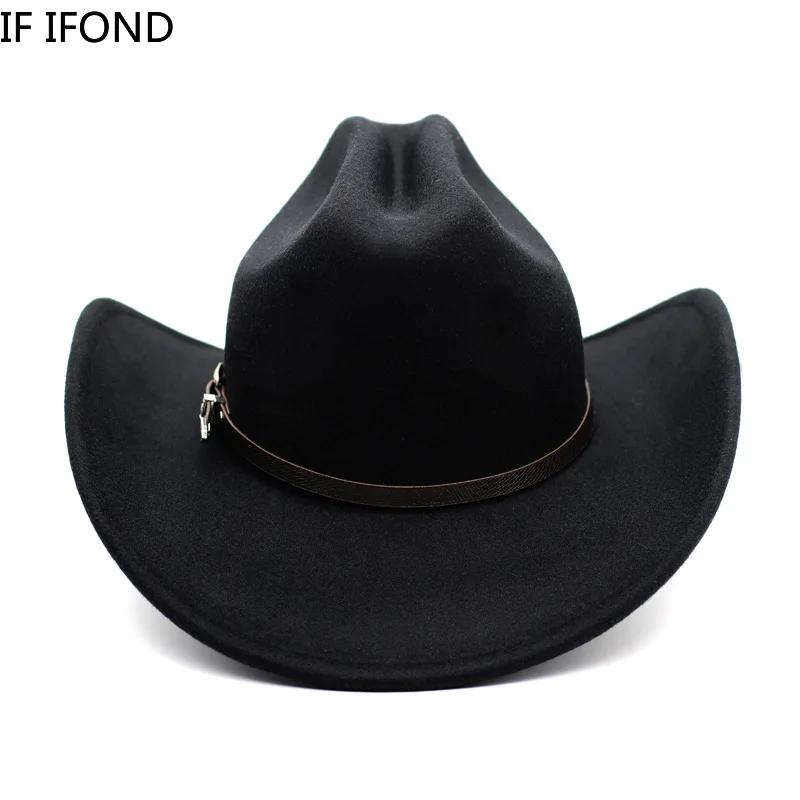 Chapeau de Cowboy occidental Vintage pour hommes, Cowgirl de Jazz avec Cloche en cuir à large bord, 