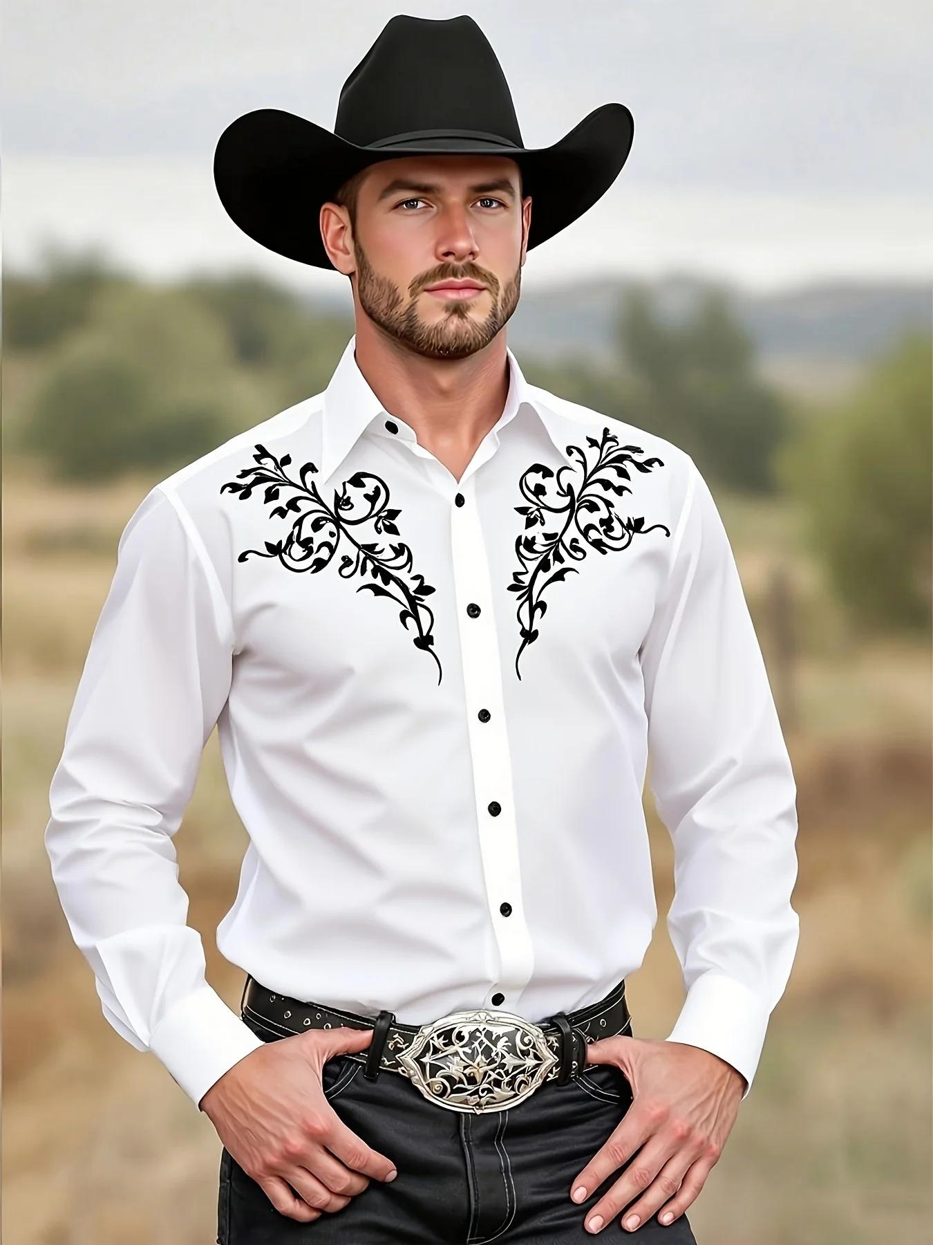 2025 Chemise de cowboy occidentale noire à manches longues pour hommes à motif tribal tenue d'événem
