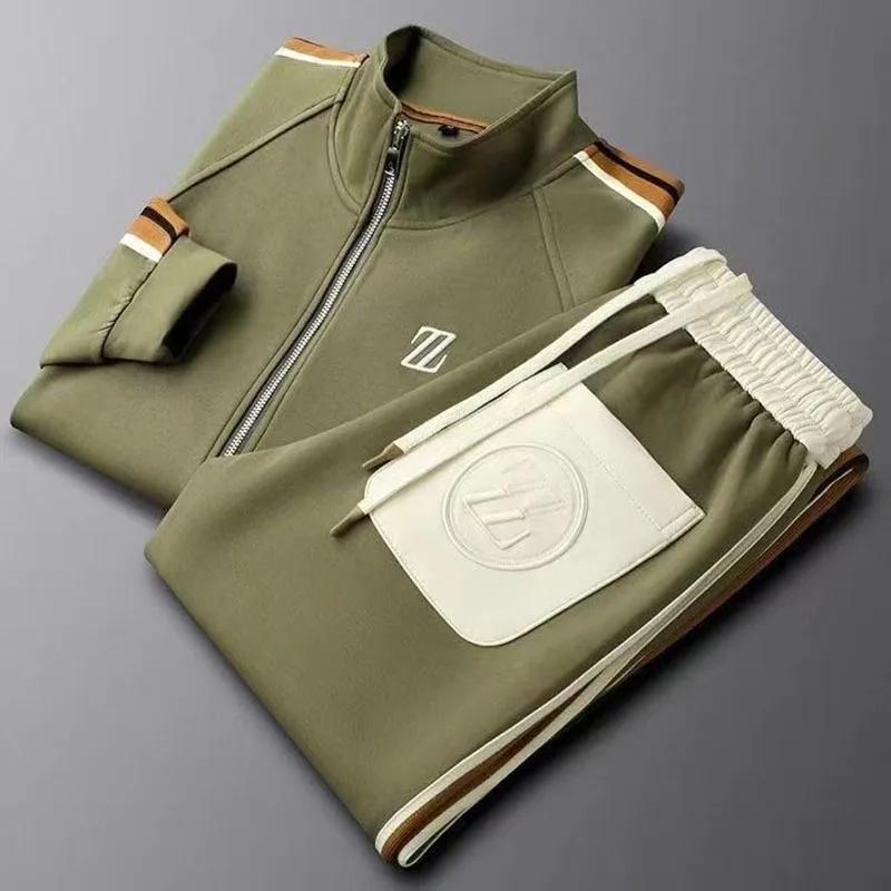 Ensemble de survêtement homme 2026 – Veste et pantalon tendance brodés – Tenue de sport deux pièces 