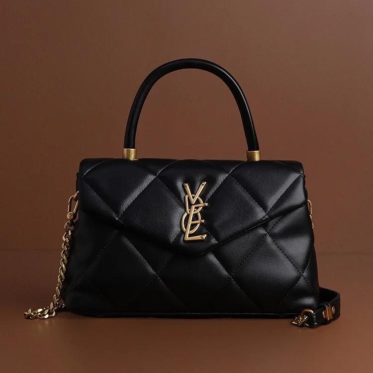 Sac à main haut de gamme avec grille de diamant, sac à bandoulière polyvalent avec chaîne à la mode,