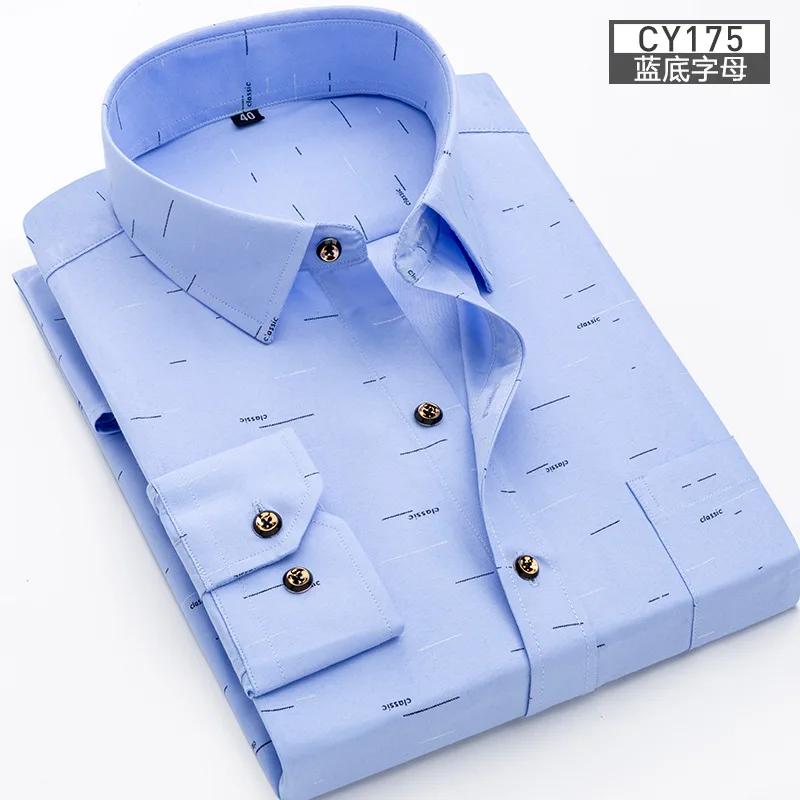 Nouvelle chemise pour hommes à manches longues mince printemps/été imprimé repassage gratuit affaire
