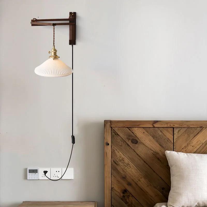 Applique murale pliante rétro couleur noyer, étude japonaise, salon, chambre à coucher, lampe de che