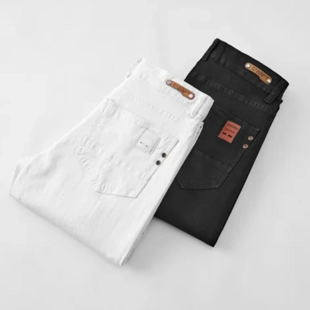 Jean blanc élastique pour hommes, coupe droite, Slim, décontracté, doux, Business, marque classique,
