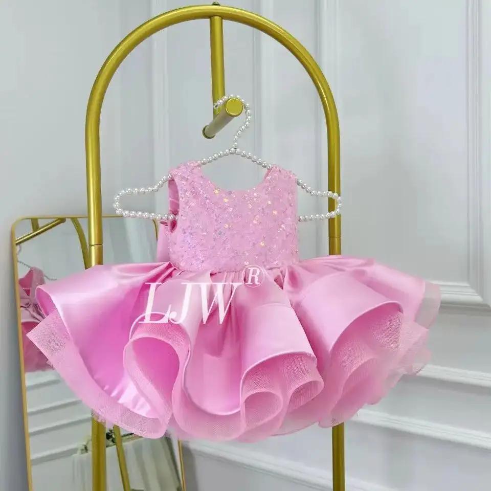 Col en v rose paillettes fleur fille robe de mariée bébé premier robe de noël élégant fête d'anniver