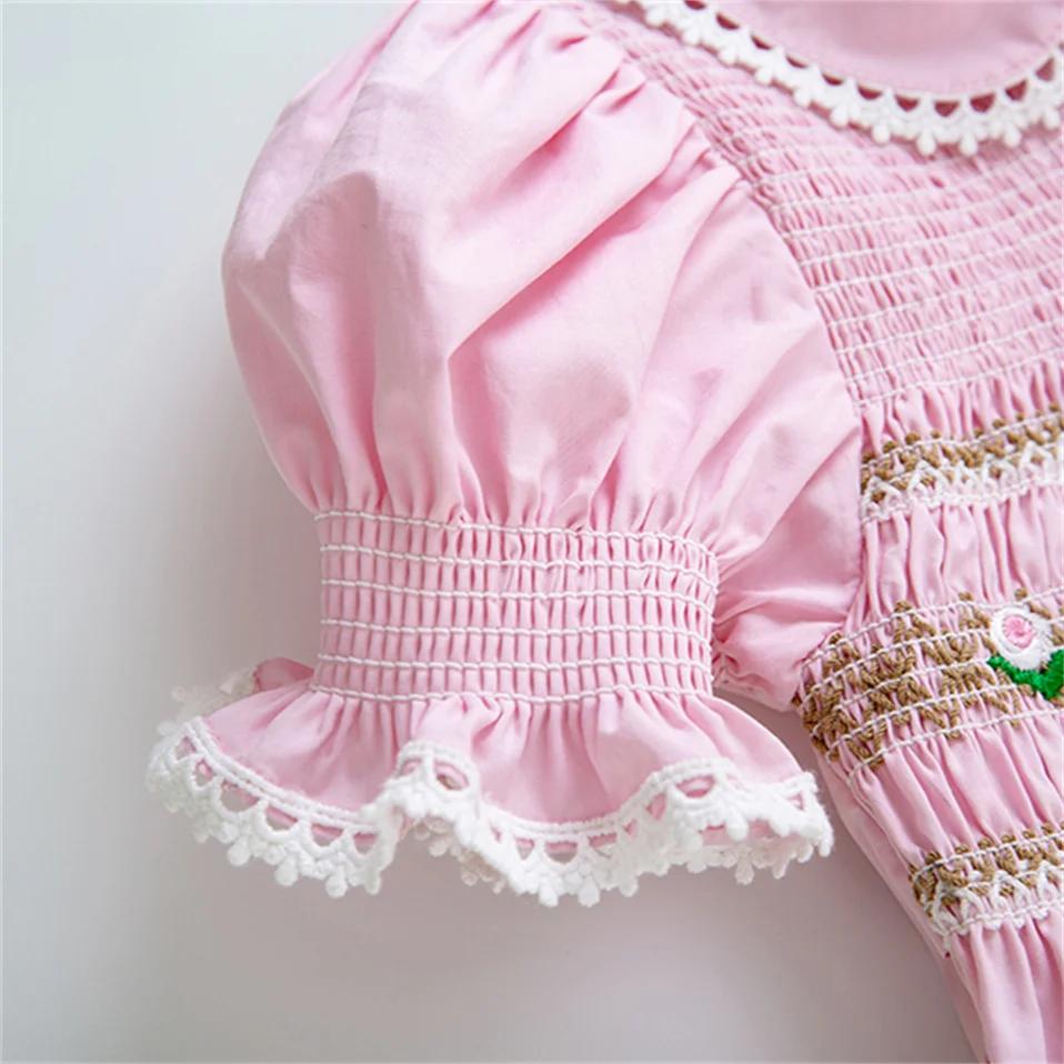 Pettigirl-robes d'été smockées pour filles, tenue princesse rose faite à la main, cadeau d'anniversa