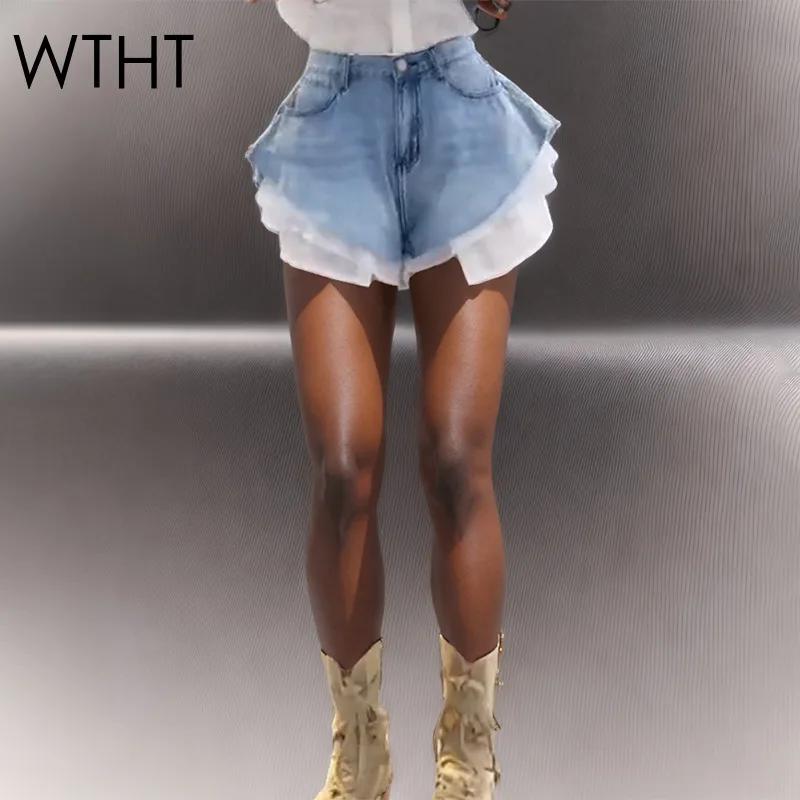 WTHT nouvelle mode femmes Patchwork ourlet lavage Denim Shorts 2025 été à la mode taille haute a-lig