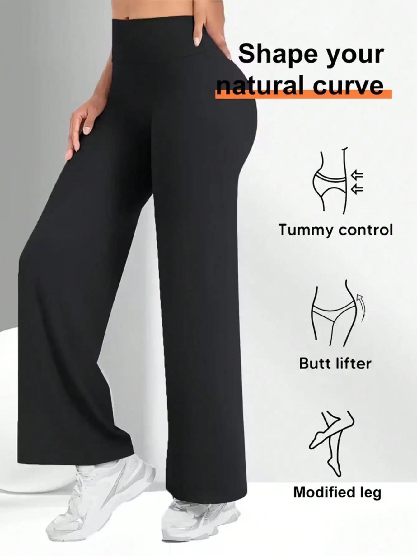 Pantalons de yoga pour femmes à taille haute et jambes larges, couleur unie, ceinture élastique, tis