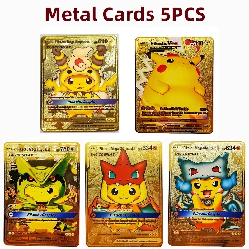 Collection de cartes de jeu Pokémon en métal, figurines d'anime, Charizard, Pikachu, Blastoise, Mewt