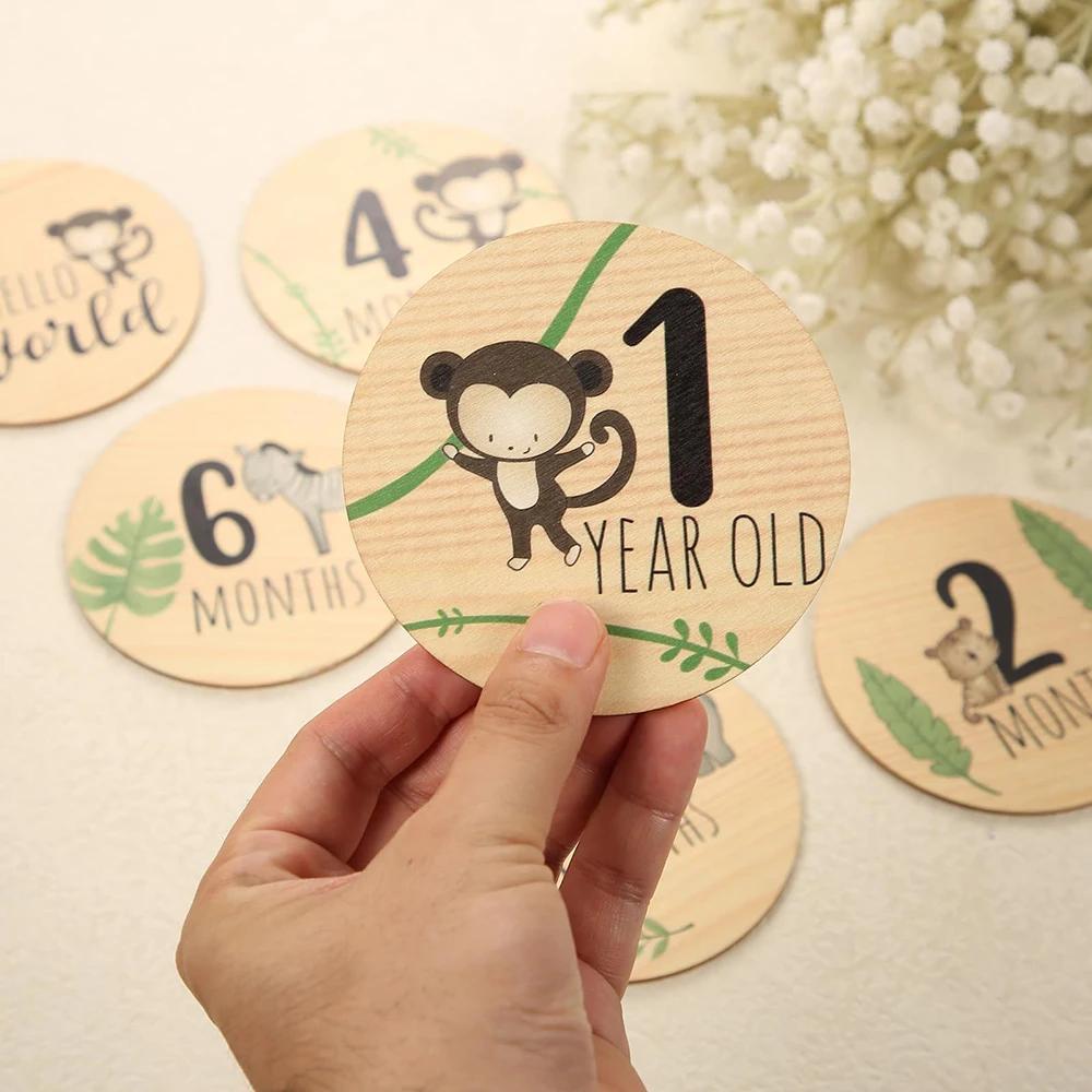 Accessoires de photographie pour nouveau-nés, 7 pièces, cartes de jalon mensuelles en bois, cadeaux