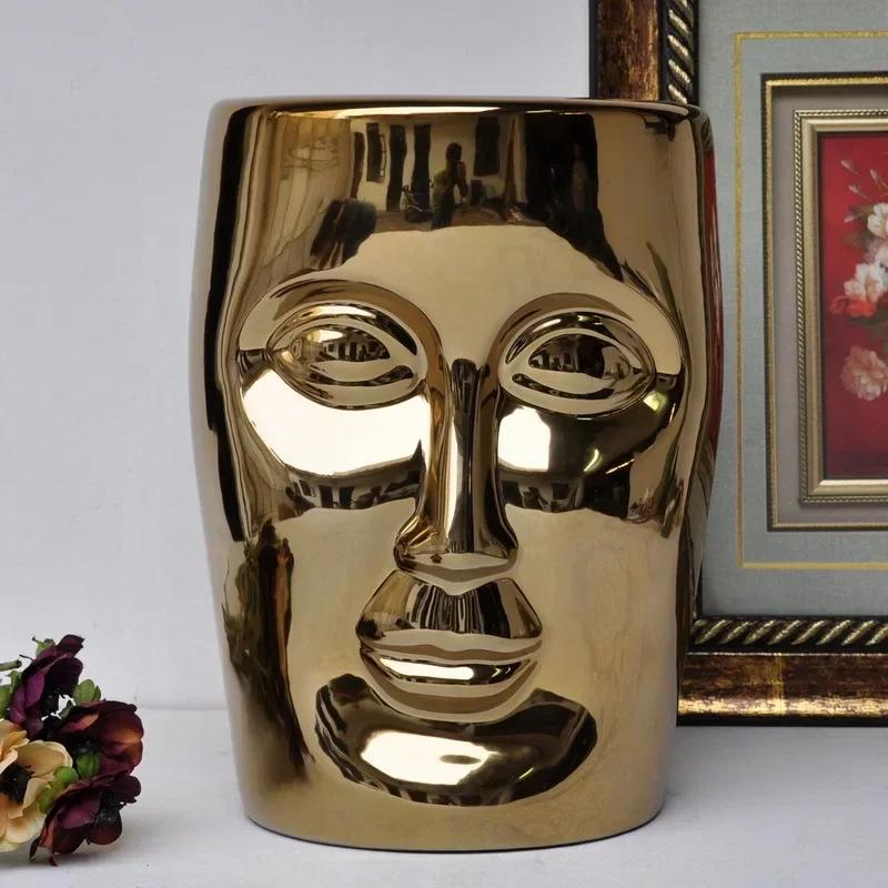 Tabouret créatif en porcelaine avec visage humain, meubles nordiques anciens, banc en céramique à je