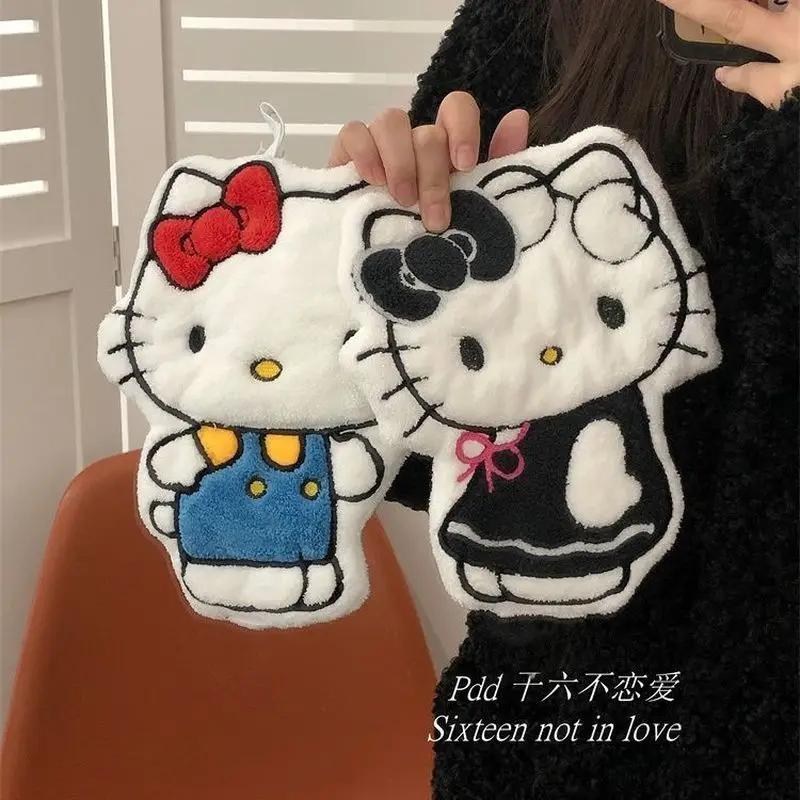 Hellokitty Kawaii – serviette de lavage des mains, dessin animé, Type suspendu, Double couche épaiss