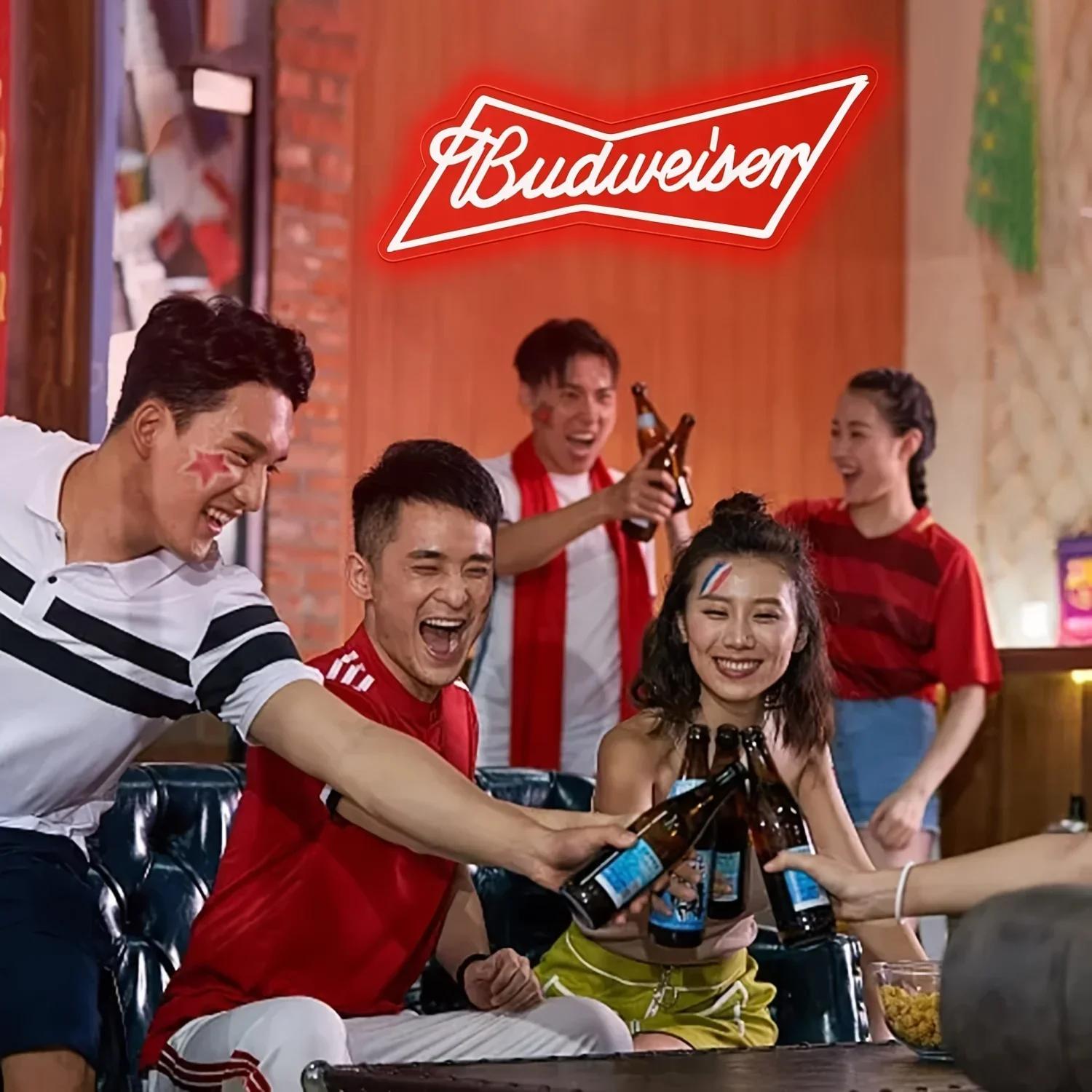 Budweiser-Enseignes au néon avec logo pour homme, barre de bière, enseigne lumineuse au néon, décora