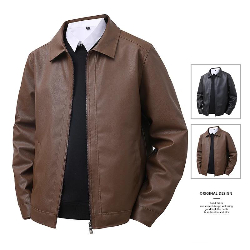 2025 nouvelle veste en cuir hommes printemps coupe ajustée revers veste décontractée hommes haut cou