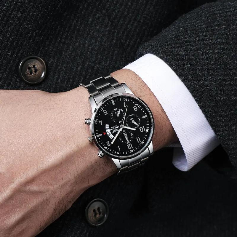 Montre de luxe pour hommes, 1 pièce, mode calendrier d'affaires, ceinture en acier, cadeau de noël, 