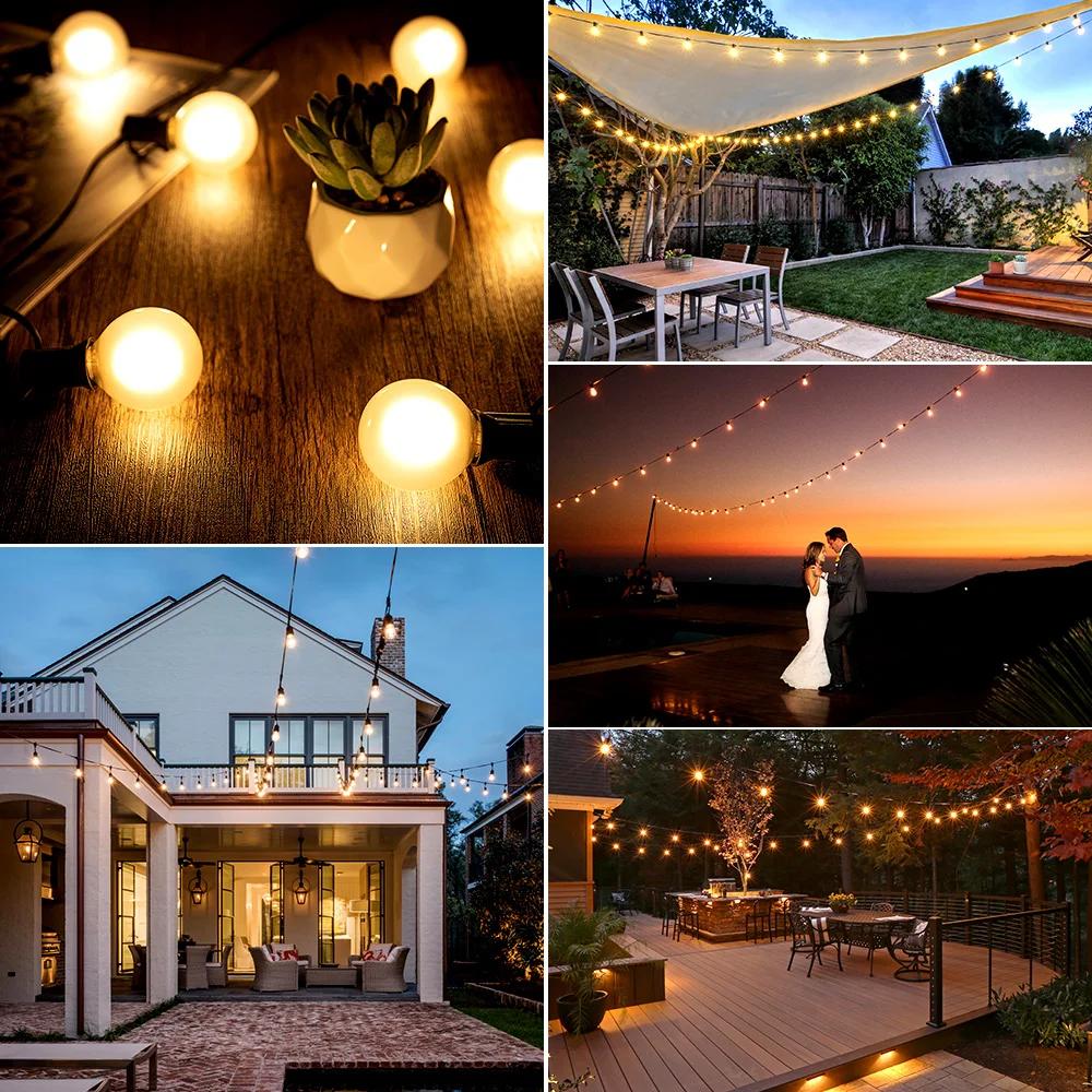 Guirlande lumineuse LED d'extérieur E12, ampoule globe givrée G40, blanc chaud, pour jardin, mariage