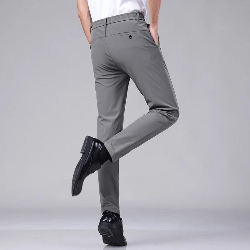Pantalon décontracté élastique Ultra-fin pour hommes, séchage rapide, soie glacée, Slim, droit, Busi